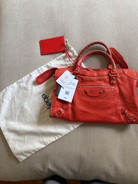 Balenciaga Rose Corail Lambskin Leather Giant 12 Gold Motorcycle City Bag